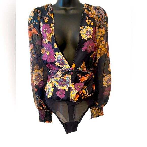 Free People | FP Intimately Wanderlust Bodysuit in Black floral Size L. NWT - Picture 5 of 16